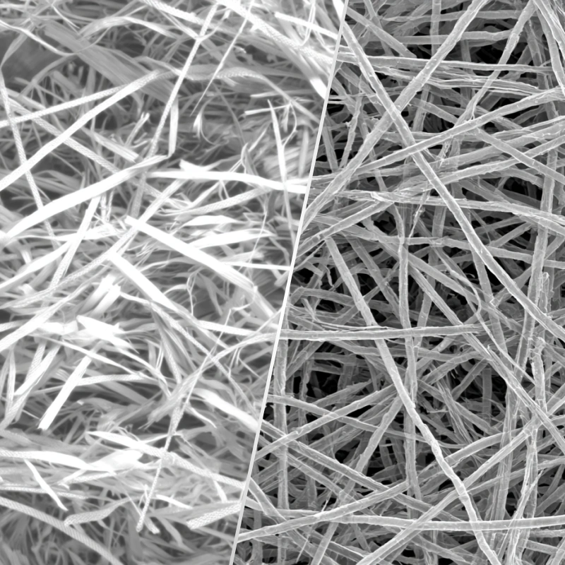 Microscopic view (SEM) comparing Cellulose vs. Micro-Glass Fibers..webp